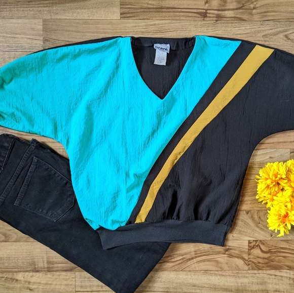 Oraré Tops - Vintage 80s Retro Oraré Tricolor Pullover T